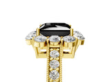 Yellow gold Fancy Black Princess Cut Cut Halo Diamond Pavé Engagement Ring with Milgrain Detailing_5