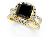 Yellow gold Fancy Black Princess Cut Cut Halo Split Shank Pave Set Ring_1