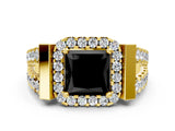Yellow gold Fancy Black Princess Cut Cut Halo Split Shank Prong Set Ring