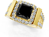 Yellow gold Fancy Black Princess Cut Cut Halo Split Shank Prong Set Ring_1