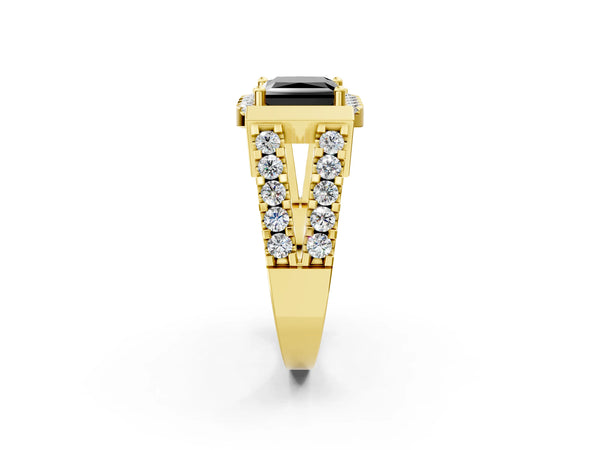 Yellow Gold Princess Cut Halo Split Shank Engagement Ring Setting for Black Center