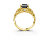 Yellow gold Fancy Black Princess Cut Cut Milgrain Pave Diamond Engagement Ring with Four-Prong Setting_18