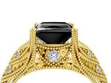 Yellow gold Fancy Black Princess Cut Cut Milgrain Pave Diamond Engagement Ring with Four-Prong Setting_19