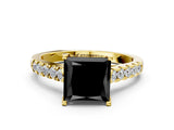 Yellow gold Fancy Black Princess Cut Cut Pavé Band Solitaire Ring with Four-Prong Setting_24