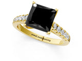 Yellow gold Fancy Black Princess Cut Cut Pavé Band Solitaire Ring with Four-Prong Setting_25