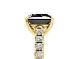 Yellow gold Fancy Black Princess Cut Cut Pavé Band Solitaire Ring with Four-Prong Setting_29