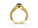 Yellow gold Fancy Black Princess Cut Cut Pave Band Milgrain Solitaire Ring_3