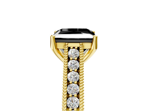Yellow gold Fancy Black Princess Cut Cut Pave Band Milgrain Solitaire Ring_5