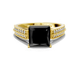 Yellow gold Fancy Black Princess Cut Cut Pave Split Shank Engagement Ring with Four-Prong Setting