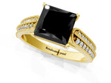 Yellow gold Fancy Black Princess Cut Cut Pave Split Shank Engagement Ring with Four-Prong Setting_1