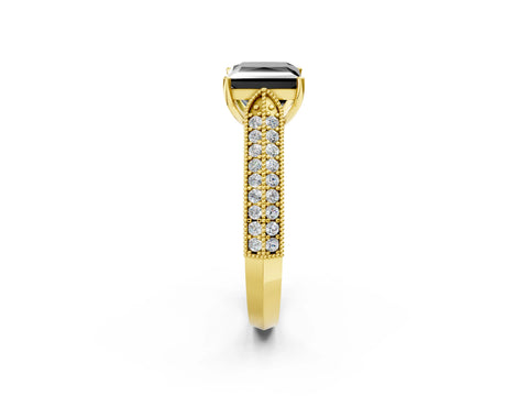 Yellow gold Fancy Black Princess Cut Cut Pave Split Shank Engagement Ring with Four-Prong Setting_2