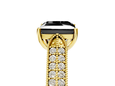 Yellow gold Fancy Black Princess Cut Cut Pave Split Shank Engagement Ring with Four-Prong Setting_5
