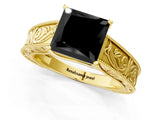 Yellow gold Fancy Black Princess Cut Cut Solitaire Engraved Band with Four-Prong Setting_1
