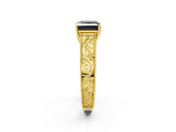 Yellow gold Fancy Black Princess Cut Cut Solitaire Engraved Band with Four-Prong Setting_2