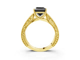 Yellow gold Fancy Black Princess Cut Cut Solitaire Engraved Band with Four-Prong Setting_3