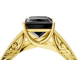 Yellow gold Fancy Black Princess Cut Cut Solitaire Engraved Band with Four-Prong Setting_4