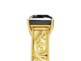 Yellow gold Fancy Black Princess Cut Cut Solitaire Engraved Band with Four-Prong Setting_5