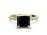Yellow gold Fancy Black Princess Cut Diamond Brilliant Solitaire Ring with Pavé Band and Four-Prong Setting_12