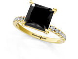 Yellow gold Fancy Black Princess Cut Diamond Brilliant Solitaire Ring with Pavé Band and Four-Prong Setting_13