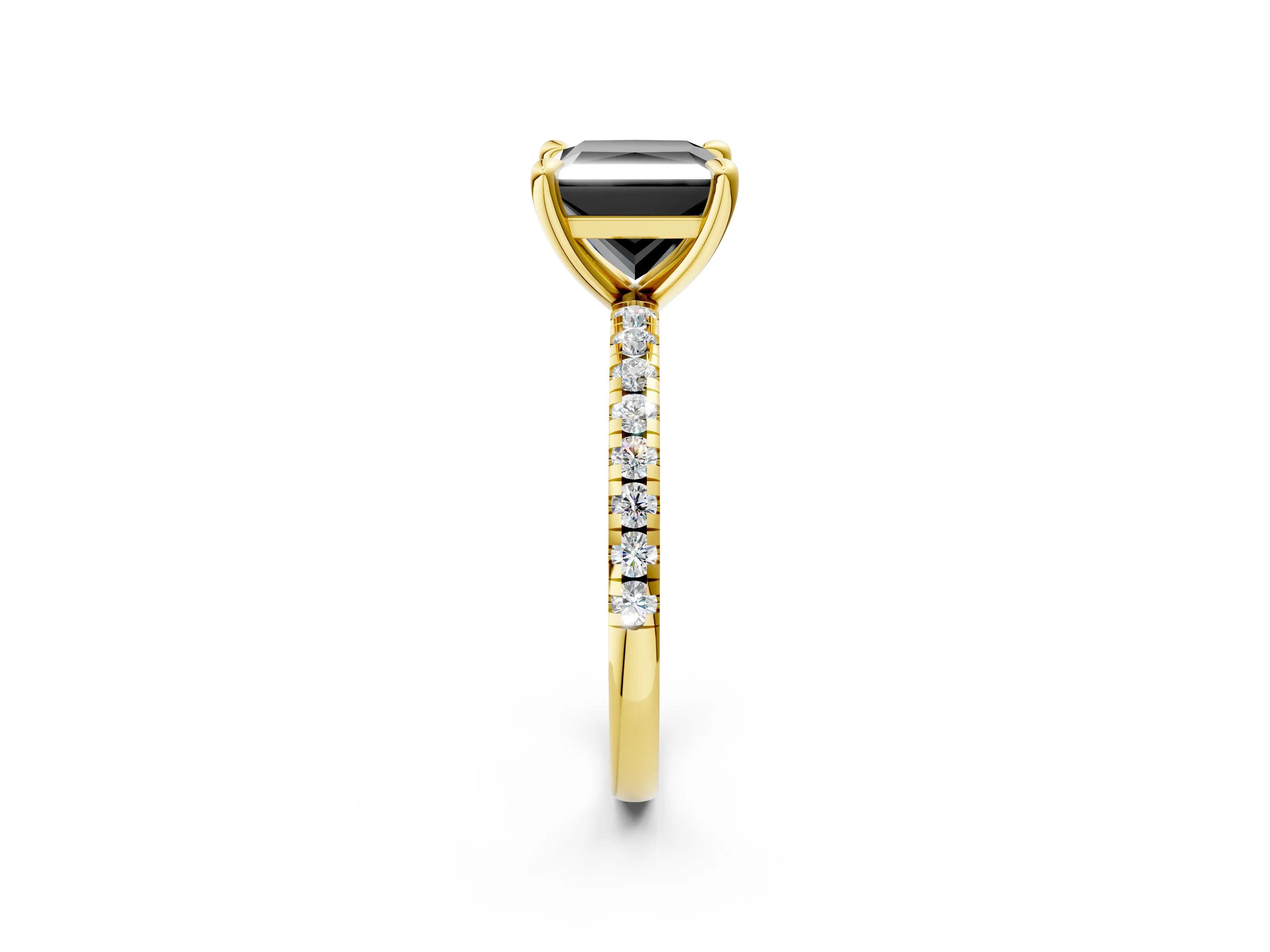 Yellow gold Fancy Black Princess Cut Diamond Brilliant Solitaire Ring with Pavé Band and Four-Prong Setting_2