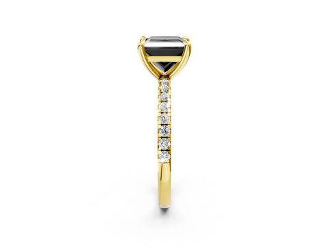 Yellow gold Fancy Black Princess Cut Diamond Brilliant Solitaire Ring with Pavé Band and Four-Prong Setting_2