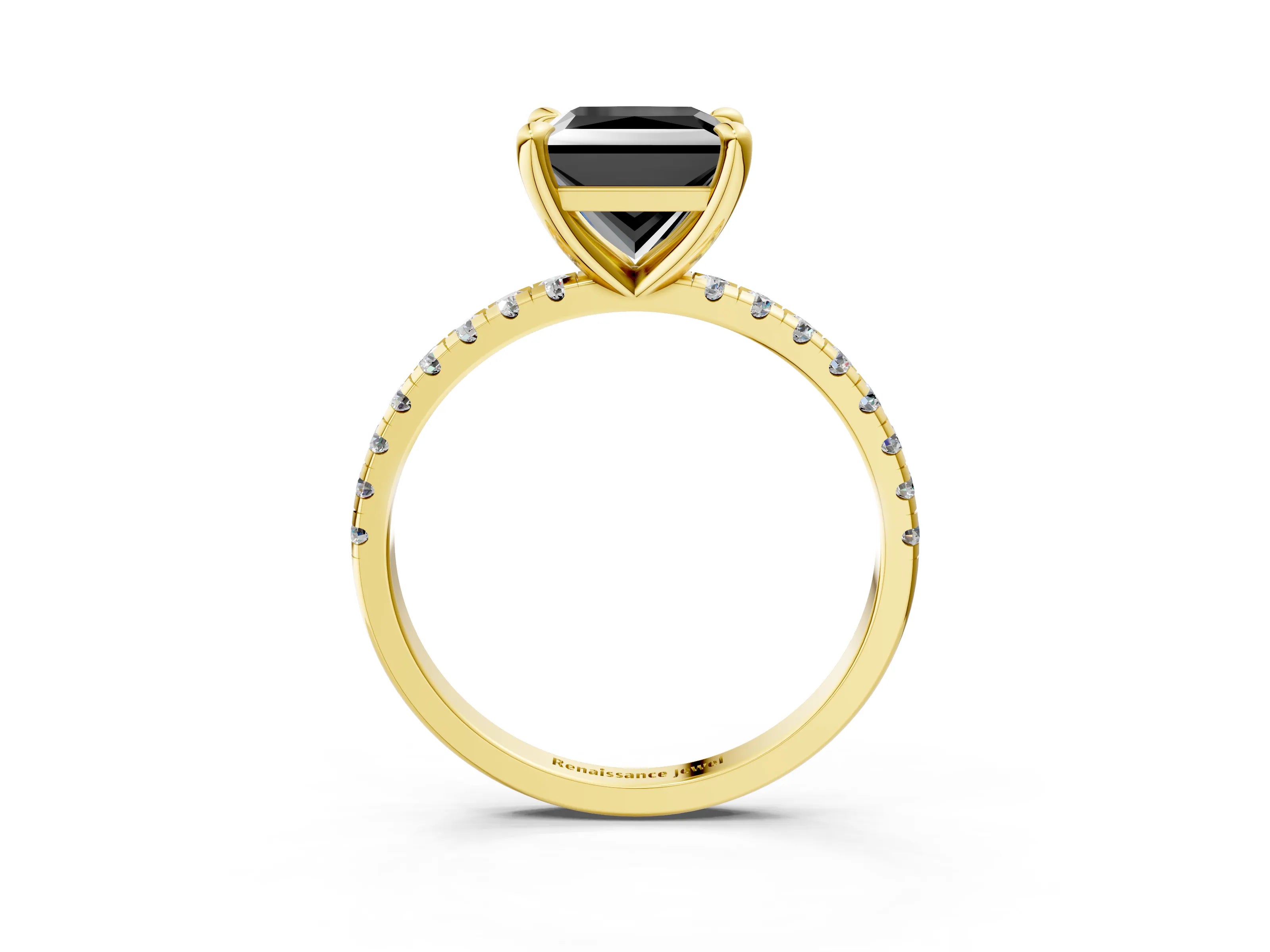 Yellow gold Fancy Black Princess Cut Diamond Brilliant Solitaire Ring with Pavé Band and Four-Prong Setting_3