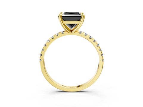Yellow gold Fancy Black Princess Cut Diamond Brilliant Solitaire Ring with Pavé Band and Four-Prong Setting_3
