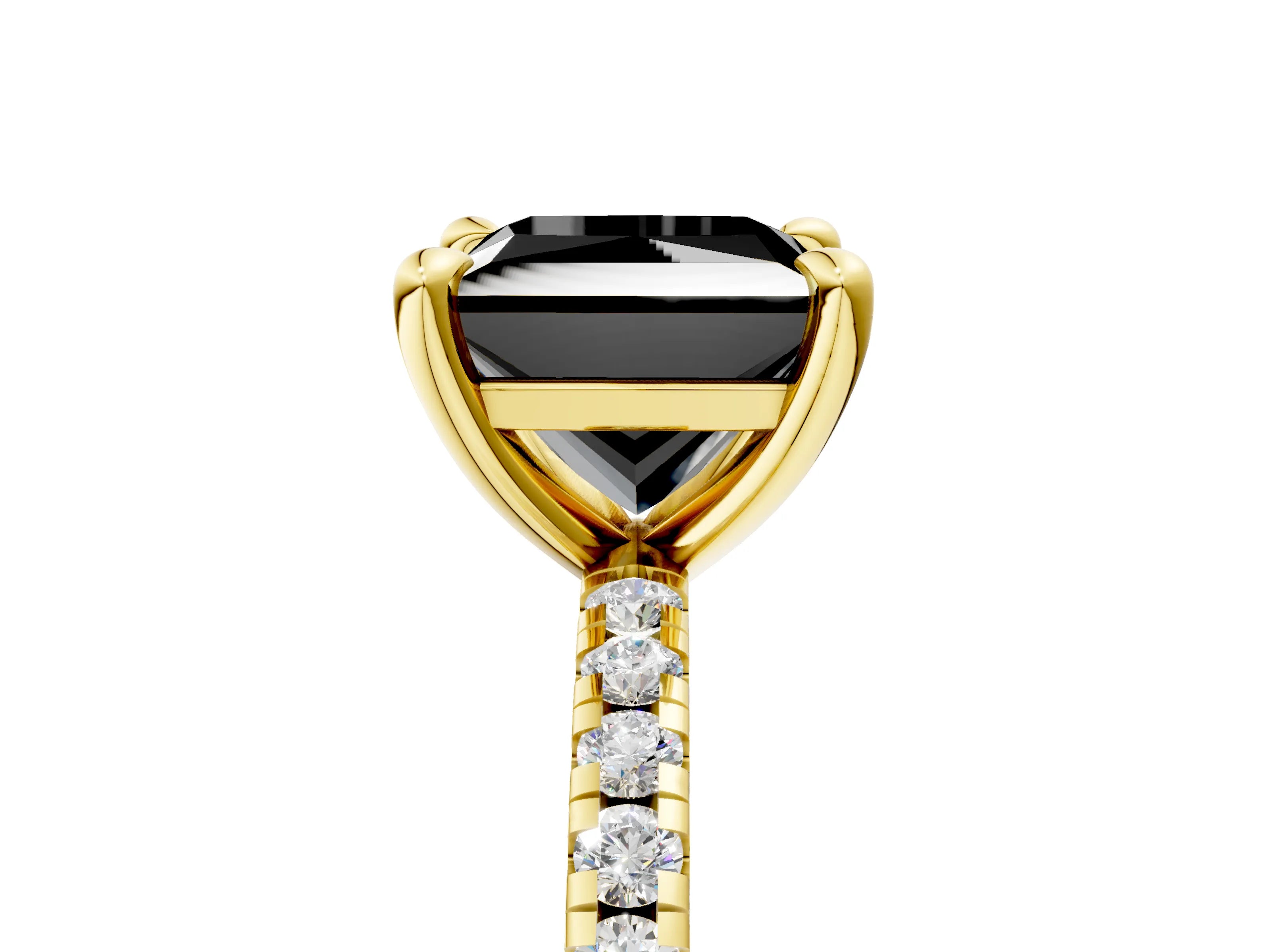 Yellow gold Fancy Black Princess Cut Diamond Brilliant Solitaire Ring with Pavé Band and Four-Prong Setting_5