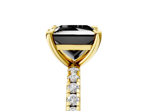 Yellow gold Fancy Black Princess Cut Diamond Brilliant Solitaire Ring with Pavé Band and Four-Prong Setting_5