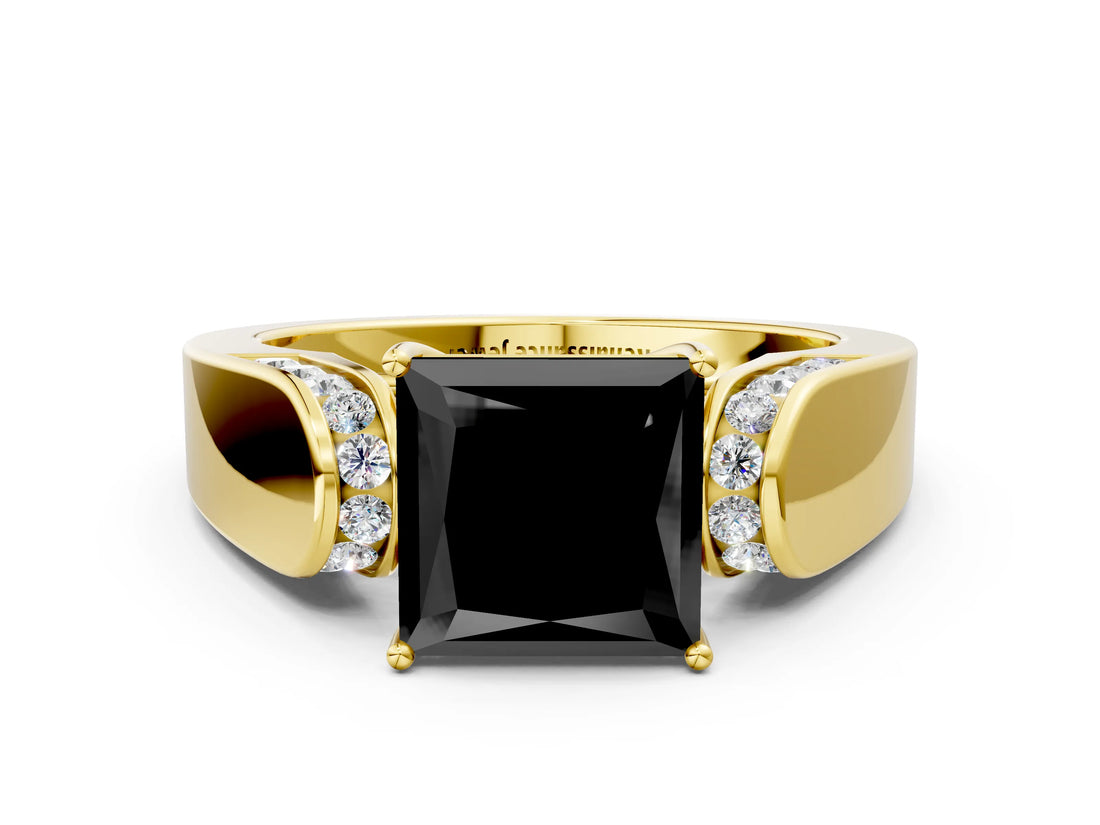Yellow gold Fancy Black Princess Cut Diamond Channel Set Solitaire Ring with Four-Prong Setting_36
