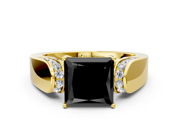 Yellow Gold Princess Cut Channel Set Engagement Ring Setting for Black Center with Wide Band