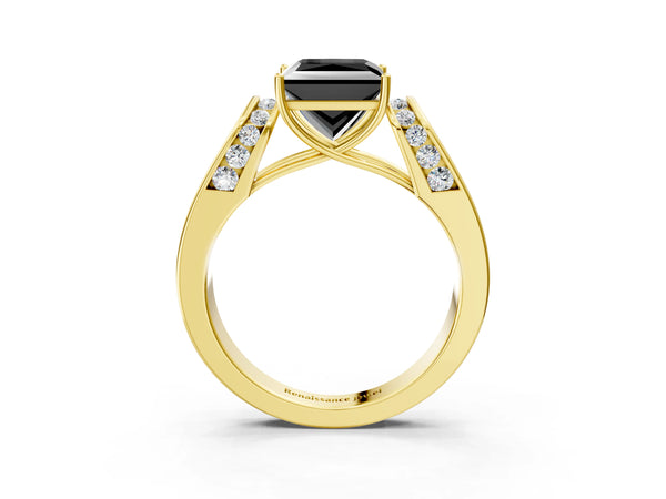 Yellow Gold Princess Cut Channel Set Engagement Ring Setting for Black Center with Wide Band