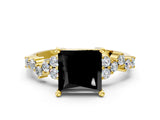 Yellow gold Fancy Black Princess Cut Diamond Cluster Pavé Band with Four-Prong Setting_12