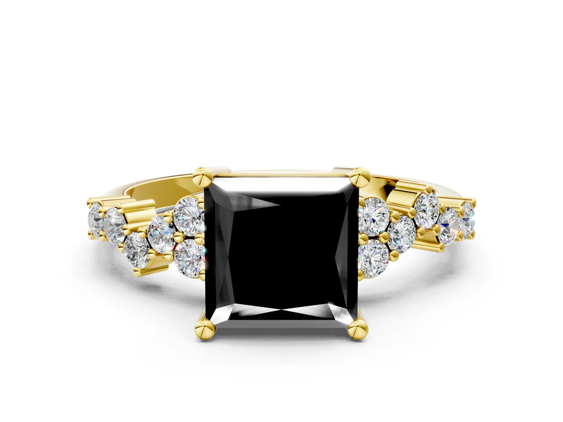 Yellow gold Fancy Black Princess Cut Diamond Cluster Pavé Band with Four-Prong Setting_3