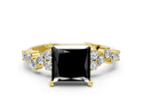 Yellow gold Fancy Black Princess Cut Diamond Cluster Pavé Band with Four-Prong Setting_3