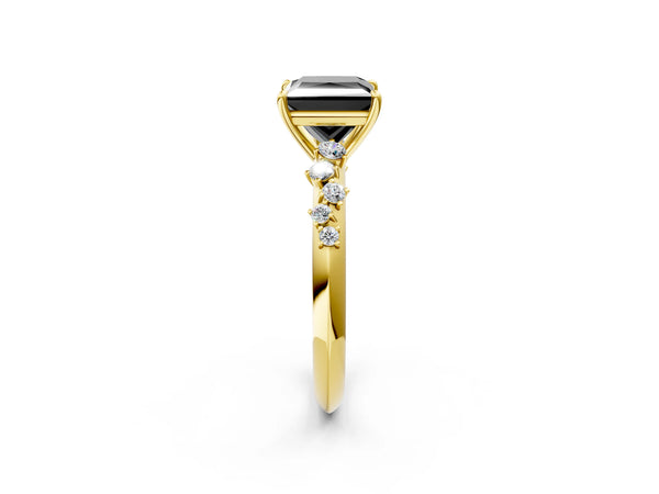 Yellow Gold Princess Cut Graduated Cluster Engagement Ring Setting for Black Center