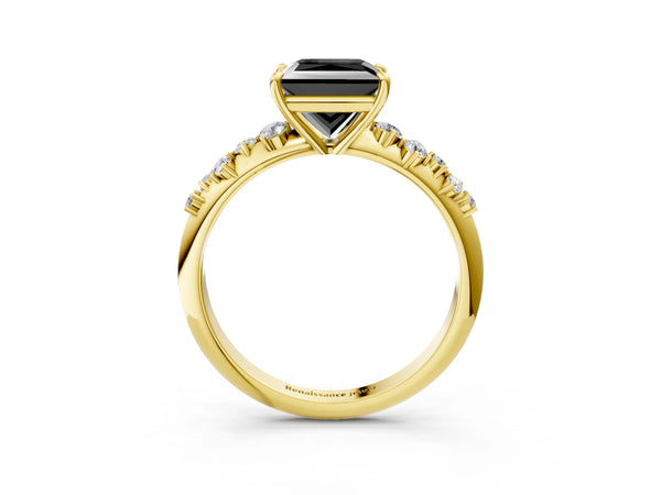 Yellow Gold Princess Cut Graduated Cluster Engagement Ring Setting for Black Center