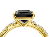 Yellow gold Fancy Black Princess Cut Diamond Cluster Side Stone Solitaire Ring with Prong Setting_28