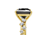 Yellow gold Fancy Black Princess Cut Diamond Cluster Side Stone Solitaire Ring with Prong Setting_29