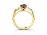 Yellow gold Fancy Black Princess Cut Diamond Engagement Ring with Baguette Side Stones and Channel Set Band_15