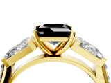 Yellow gold Fancy Black Princess Cut Diamond Engagement Ring with Baguette Side Stones and Channel Set Band_16