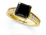 Yellow gold Fancy Black Princess Cut Diamond Engagement Ring with Milgrain Channel Set Band and Prong Setting_1