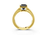Yellow gold Fancy Black Princess Cut Diamond Engagement Ring with Milgrain Channel Set Band and Prong Setting_3