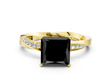 Yellow gold Fancy Black Princess Cut Diamond Engagement Ring with Side Stone Accents and Four-Prong Setting_12