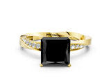 Yellow gold Fancy Black Princess Cut Diamond Engagement Ring with Side Stone Accents and Four-Prong Setting_24