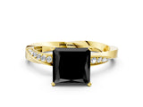 Yellow gold Fancy Black Princess Cut Diamond Engagement Ring with Side Stone Accents and Four-Prong Setting_96