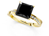 Yellow gold Fancy Black Princess Cut Diamond Engagement Ring with Side Stone Accents and Four-Prong Setting_97