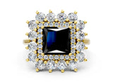 Yellow gold Fancy Black Princess Cut Diamond Floral Double Halo Engagement Ring with Prong Setting_24