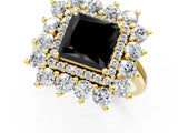Yellow gold Fancy Black Princess Cut Diamond Floral Double Halo Engagement Ring with Prong Setting_25