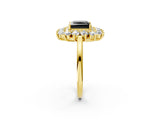 Yellow gold Fancy Black Princess Cut Diamond Floral Double Halo Engagement Ring with Prong Setting_26